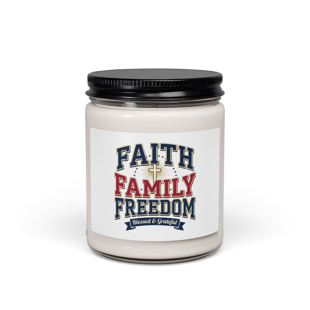 Faith Family Freedom Soy Candle, Patriotic Faith-Based July 4th, Vintage Americana