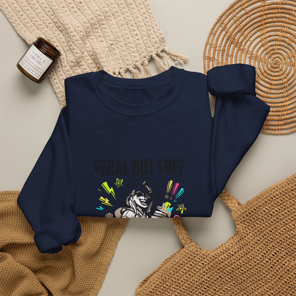 Feral But Free crewneck | chaotic quirky humor, millennial burnout