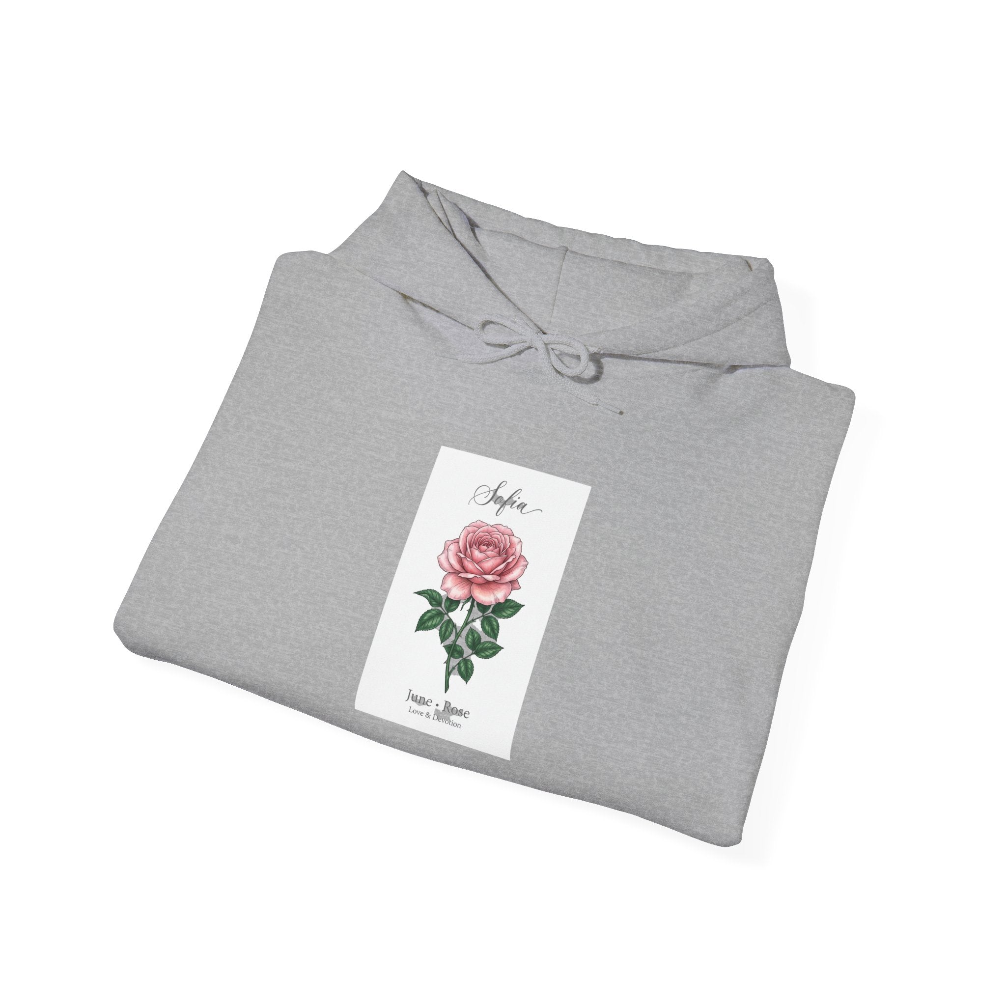 June Birth Flower Rose Hoodie, botanical watercolor, personalized name
