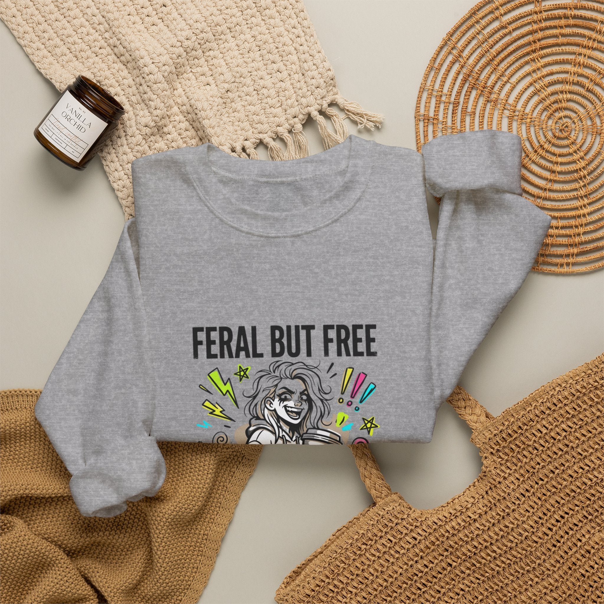 Feral But Free crewneck | chaotic quirky humor, millennial burnout