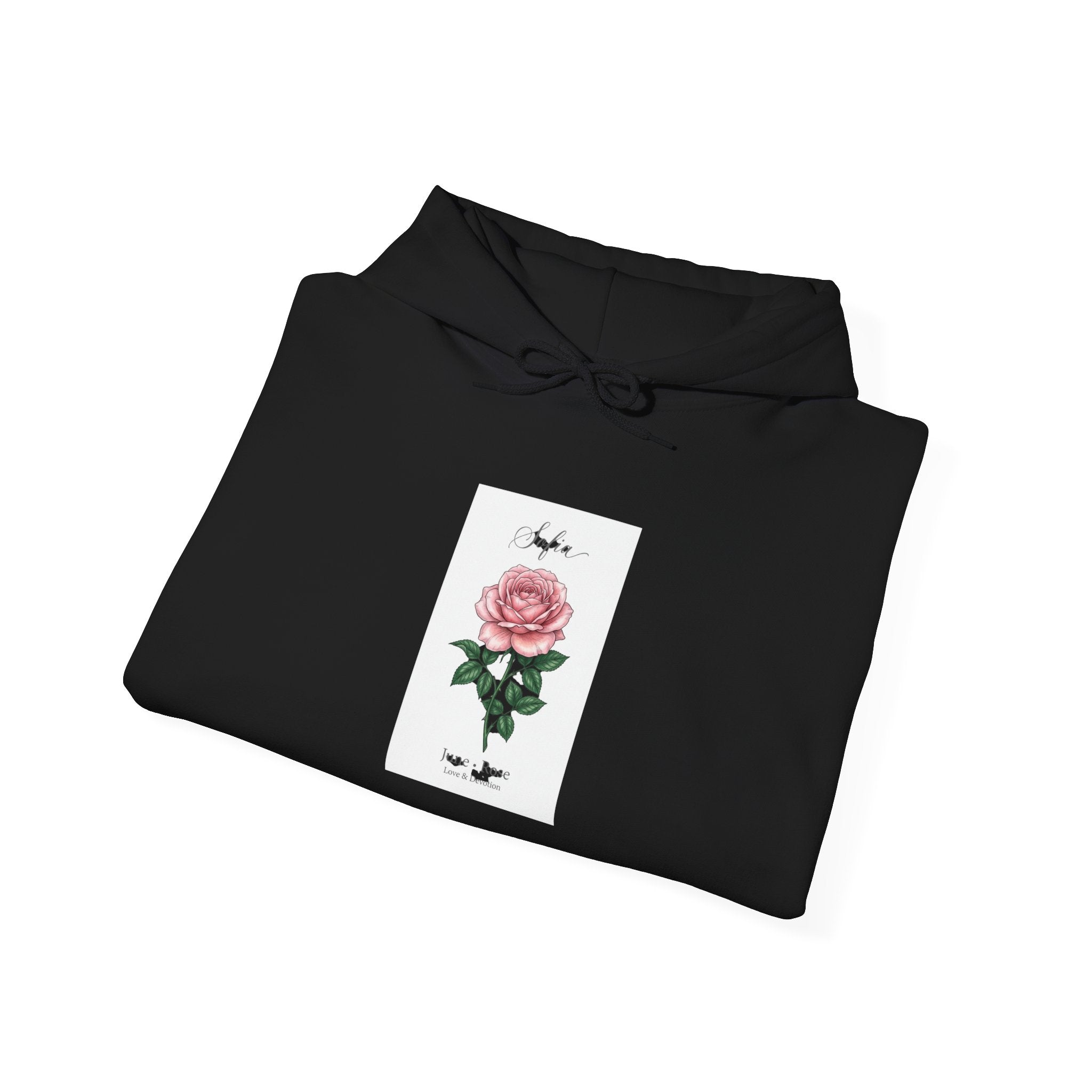 June Birth Flower Rose Hoodie, botanical watercolor, personalized name