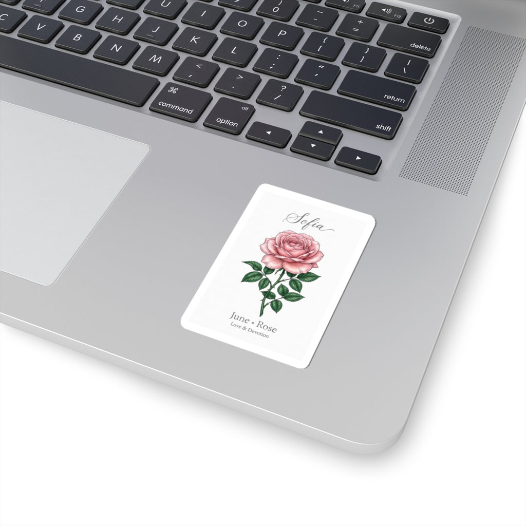 June Rose Birth Flower Sticker | Personalized Botanical, Watercolor Name