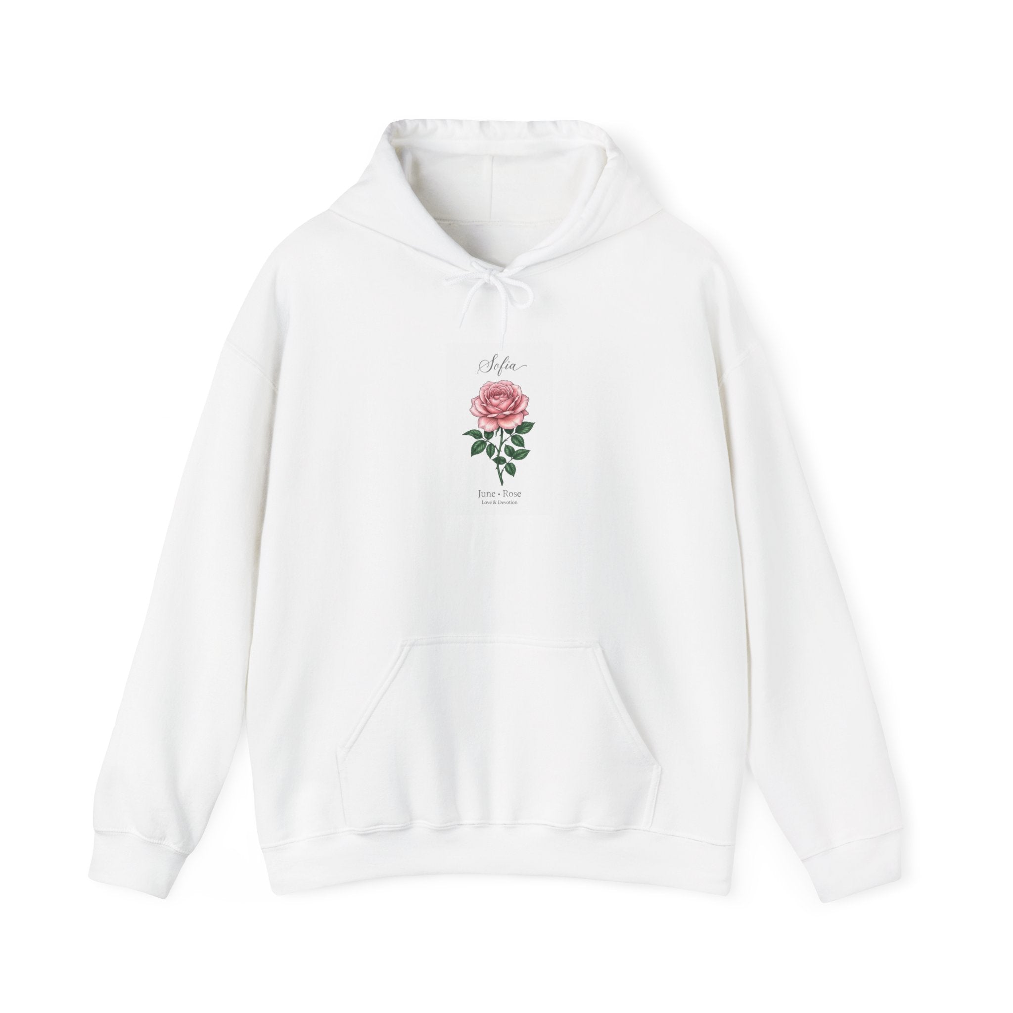 June Birth Flower Rose Hoodie, botanical watercolor, personalized name