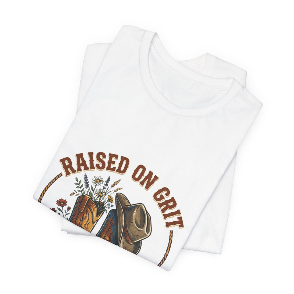 Raised on Grit Cowboy Boots & Hat Tee | western ranch cowgirl rustic prairie