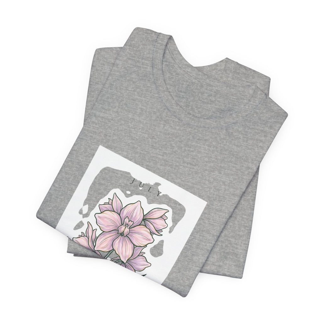 July Birth Flower Tee | Personalized Botanical Watercolor, Custom Name