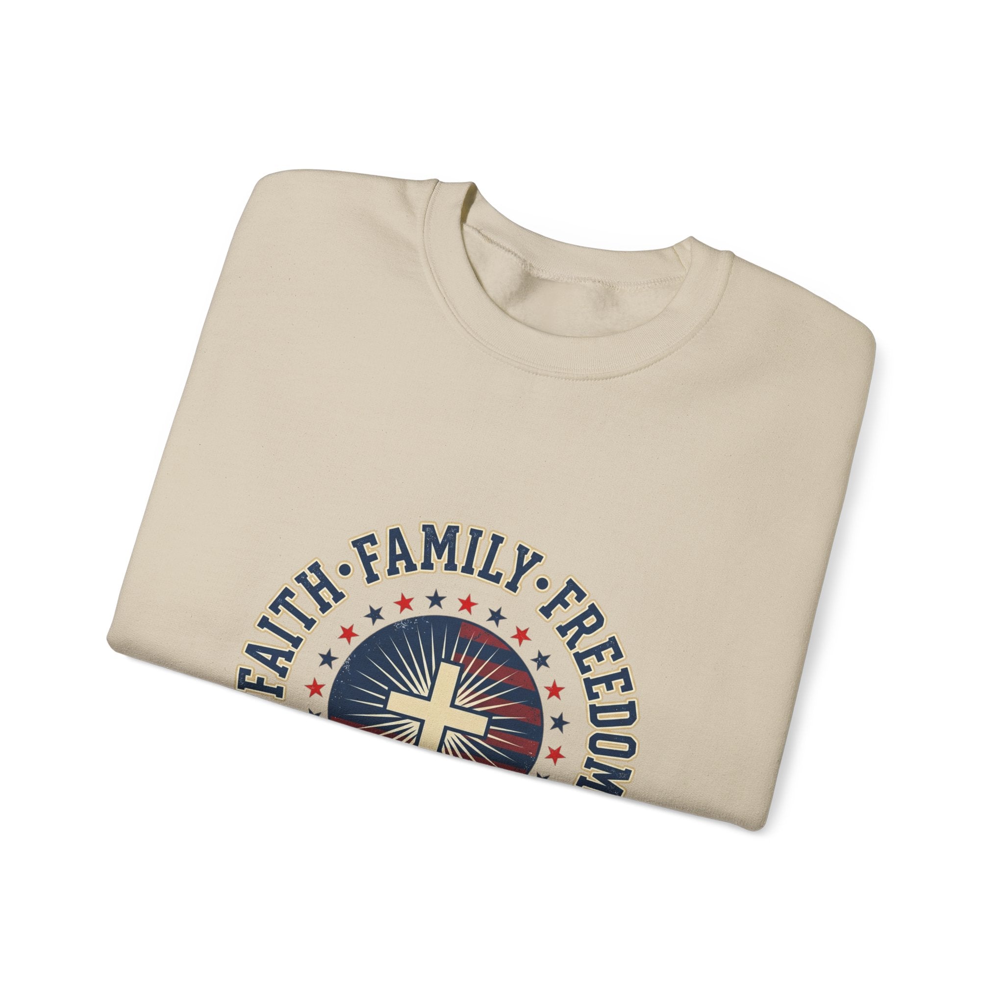 Faith Family Freedom Crewneck Sweatshirt | Faith-based Patriotic, Vintage Americana