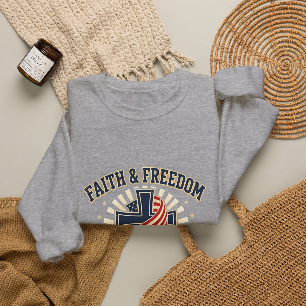 Faith & Freedom cross crewneck Sweatshirt | patriotic, faith-based, vintage Americana