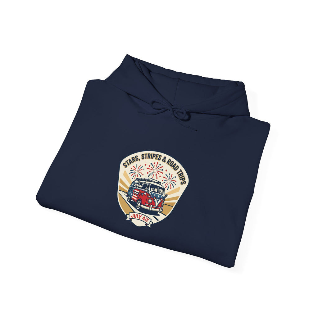 Vintage Americana RV Parade Hoodie | red white blue, retro souvenir