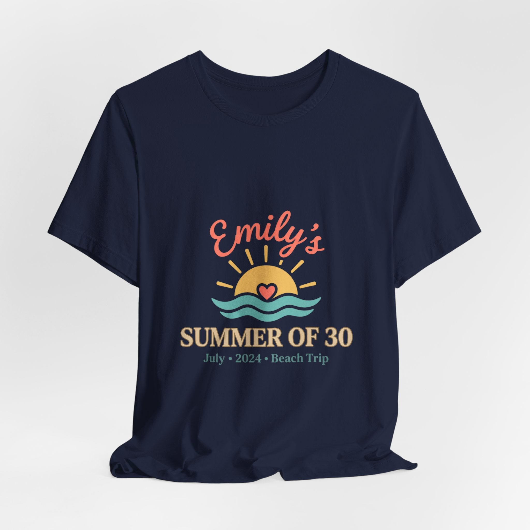 Emily’s Summer of 30 Tee | custom age, birthday trip, pastel keepsake
