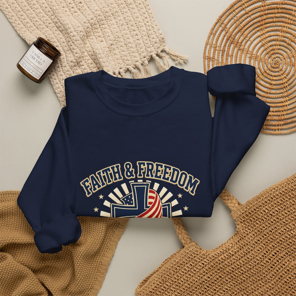 Faith & Freedom cross crewneck Sweatshirt | patriotic, faith-based, vintage Americana