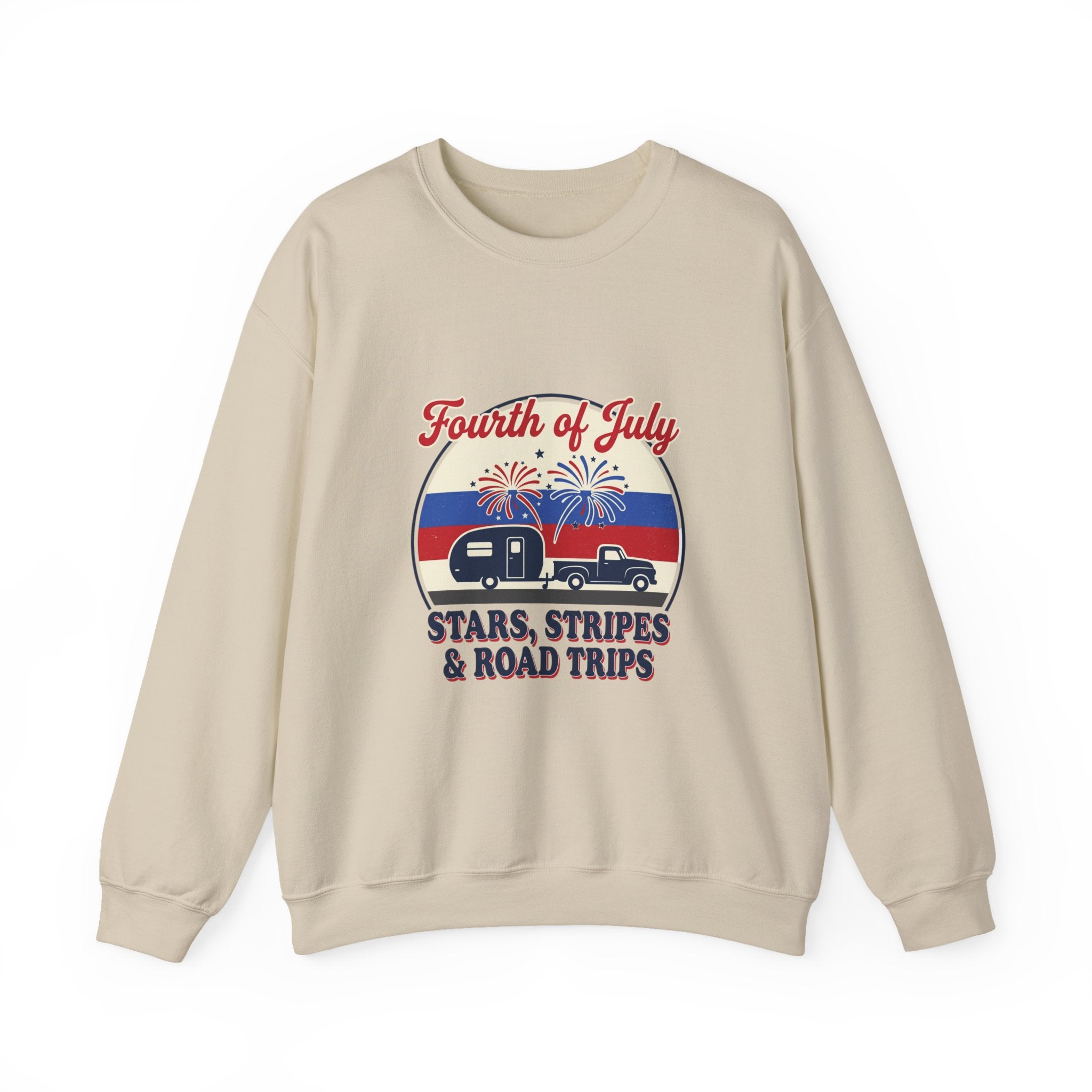 Fourth of July RV Road Trip Sweatshirt | vintage USA, red white blue