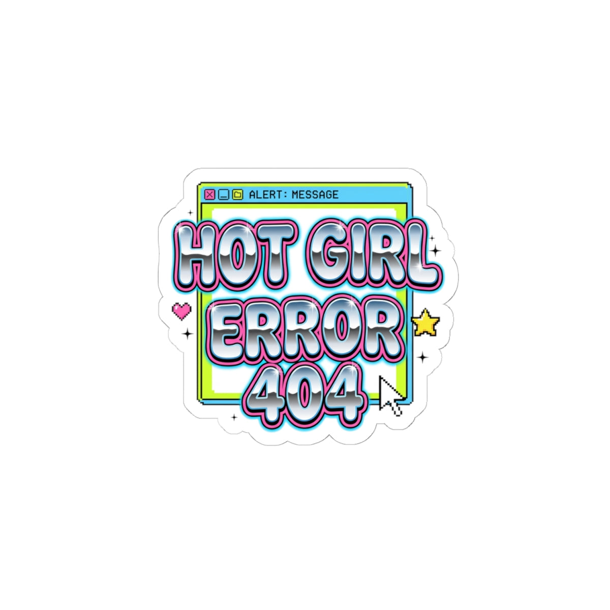 Hot Girl Error 404 Kiss-Cut Sticker, Y2K Cyber Nostalgia, Bubblegum Pink Glitter Type