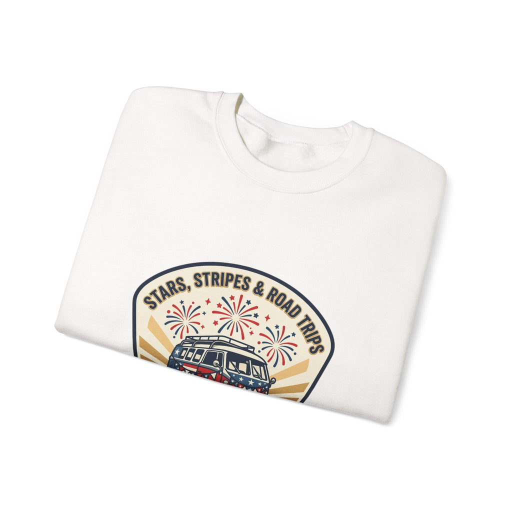 Retro VW Camper Fourth of July Sweatshirt | vintage USA, red white blue