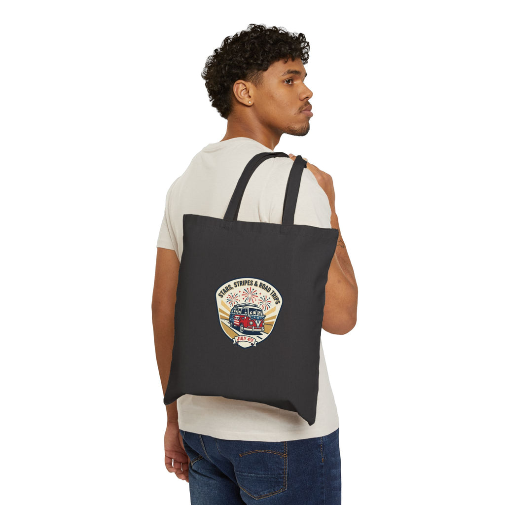 Retro Americana Road Trip Tote, vintage USA red white blue | coastal summer
