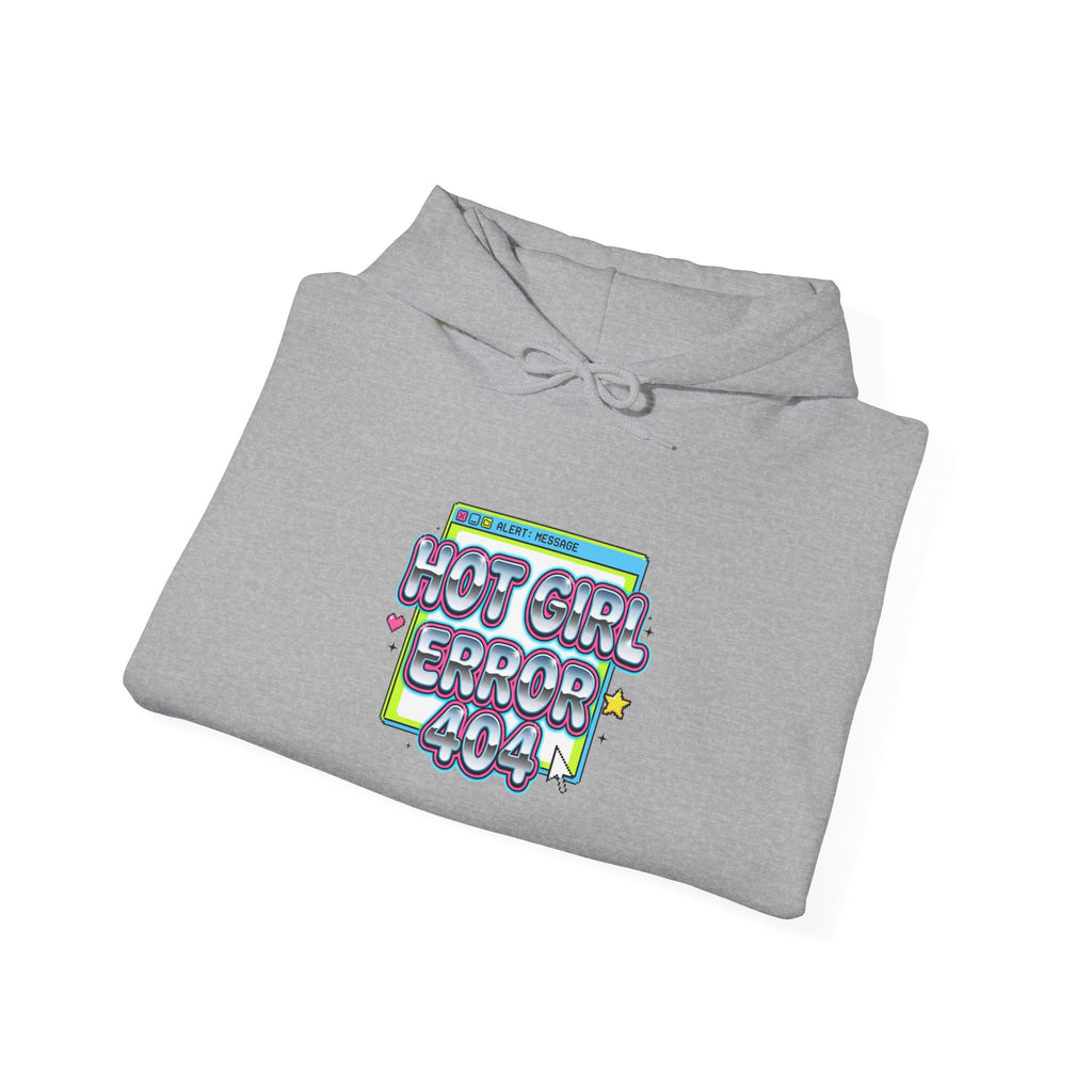 Hot Girl Error 404 Hoodie | Y2K slogan, cyber bubble font, hot pink accents