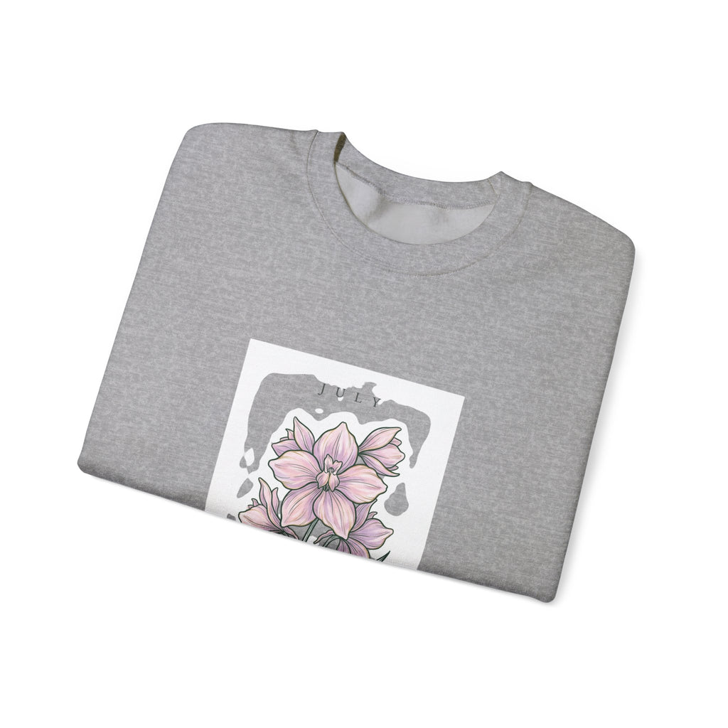 July Birth Flower Crewneck Sweatshirt | Botanical Watercolor, Personalized Name