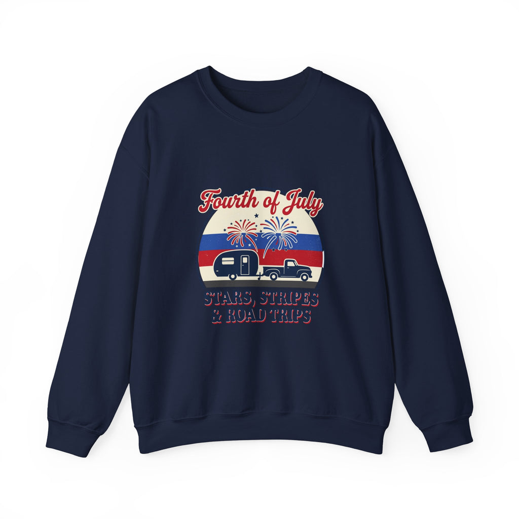 Fourth of July RV Road Trip Sweatshirt | vintage USA, red white blue