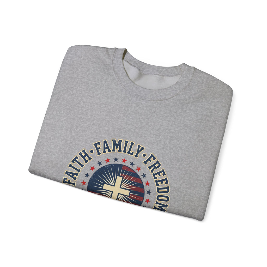 Faith Family Freedom Crewneck Sweatshirt | Faith-based Patriotic, Vintage Americana