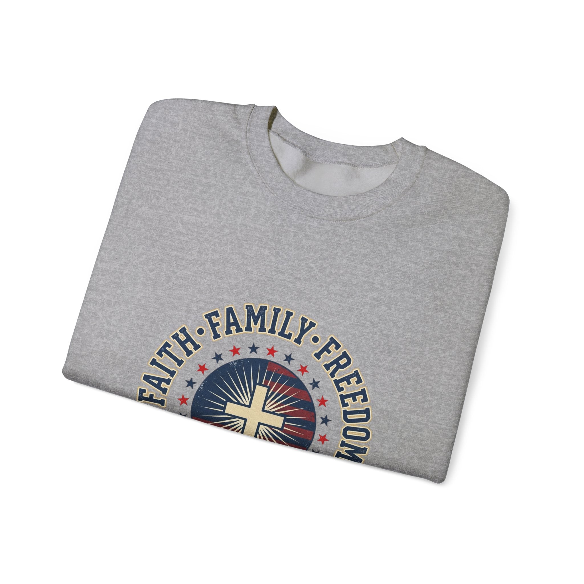 Faith Family Freedom Crewneck Sweatshirt | Faith-based Patriotic, Vintage Americana