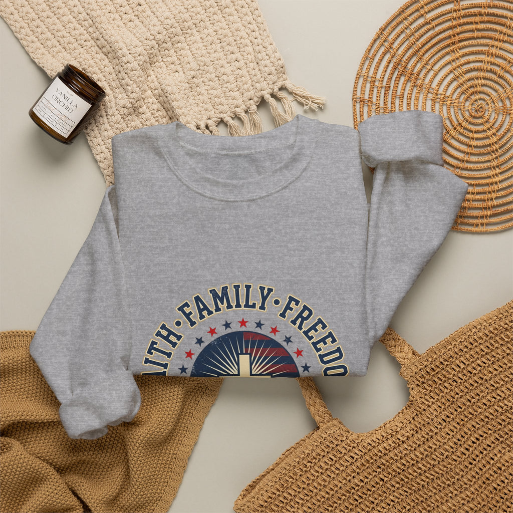 Faith Family Freedom Crewneck Sweatshirt | Faith-based Patriotic, Vintage Americana
