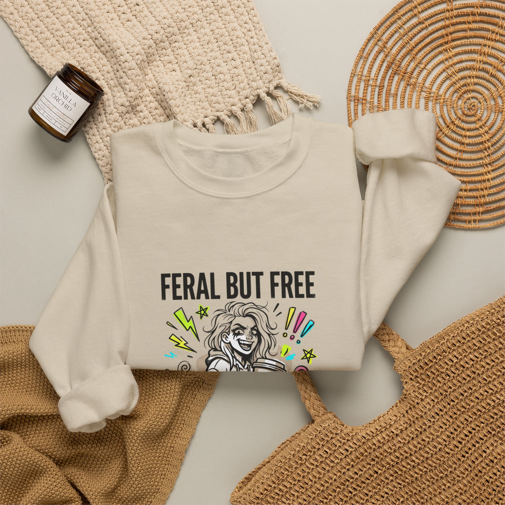 Feral But Free crewneck | chaotic quirky humor, millennial burnout