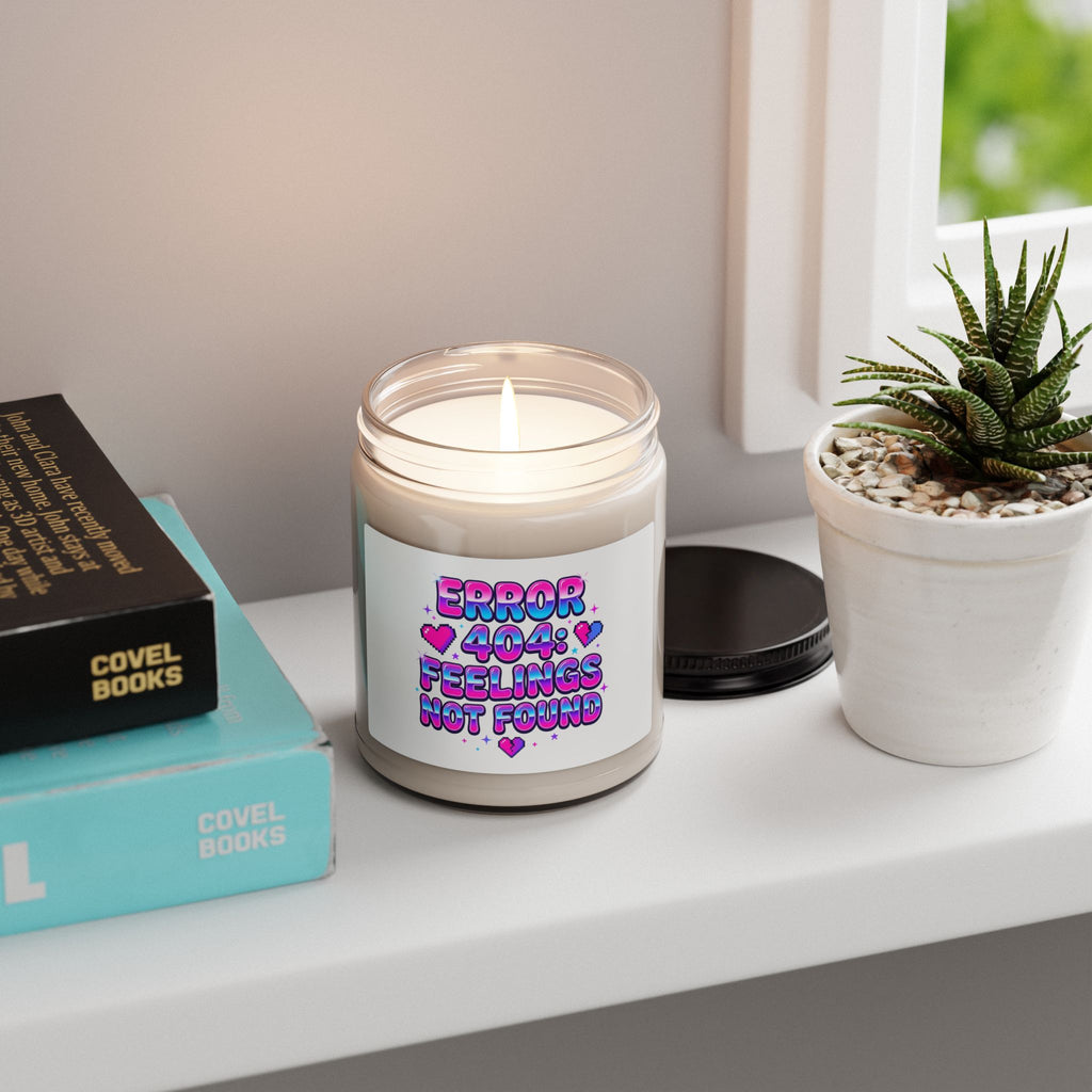 Error 404 Feelings Not Found Candle, Y2K slogan, hot pink cyber aesthetic
