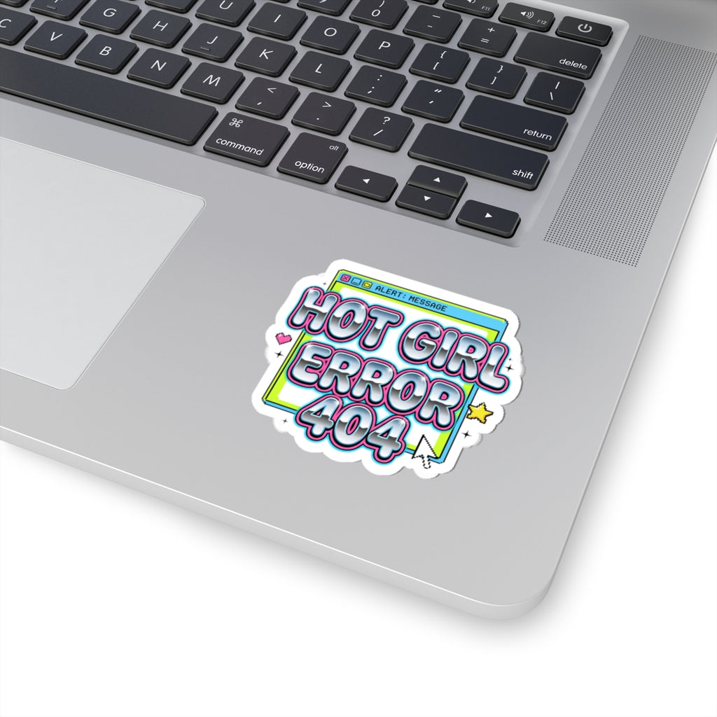 Hot Girl Error 404 Kiss-Cut Sticker, Y2K Cyber Nostalgia, Bubblegum Pink Glitter Type