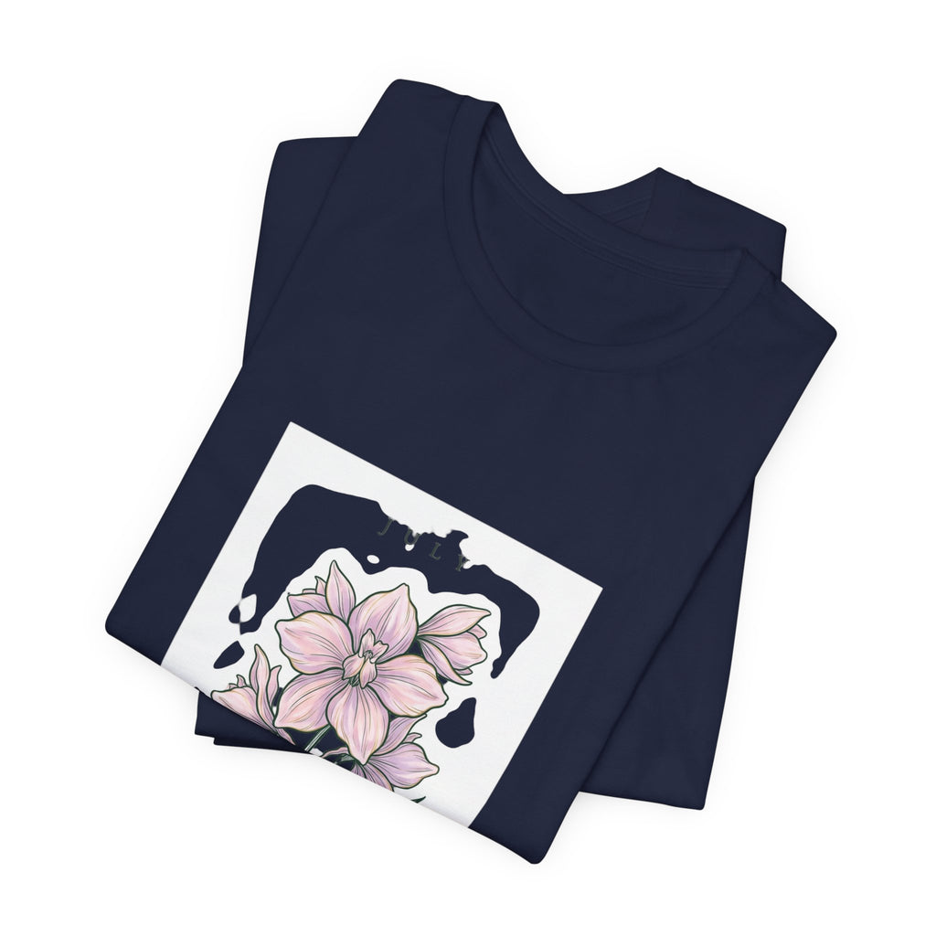 July Birth Flower Tee | Personalized Botanical Watercolor, Custom Name