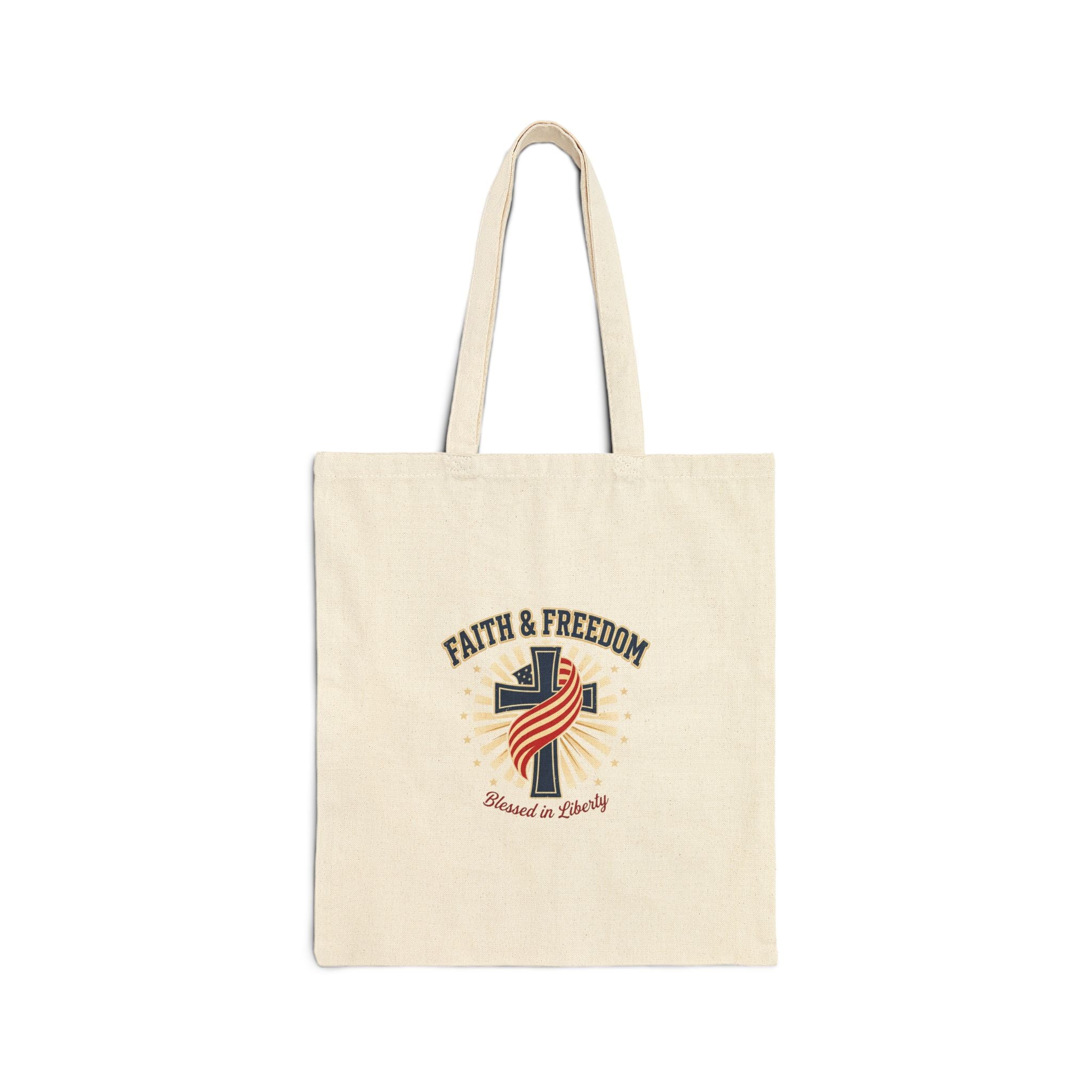 Faith & Freedom Cross Tote, patriotic faith-based July 4th vintage Americana