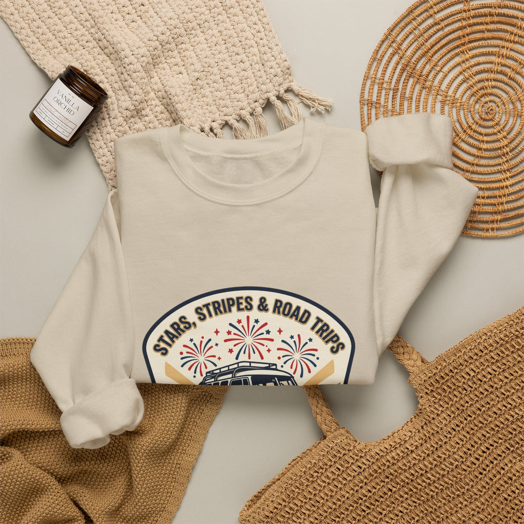 Retro VW Camper Fourth of July Sweatshirt | vintage USA, red white blue