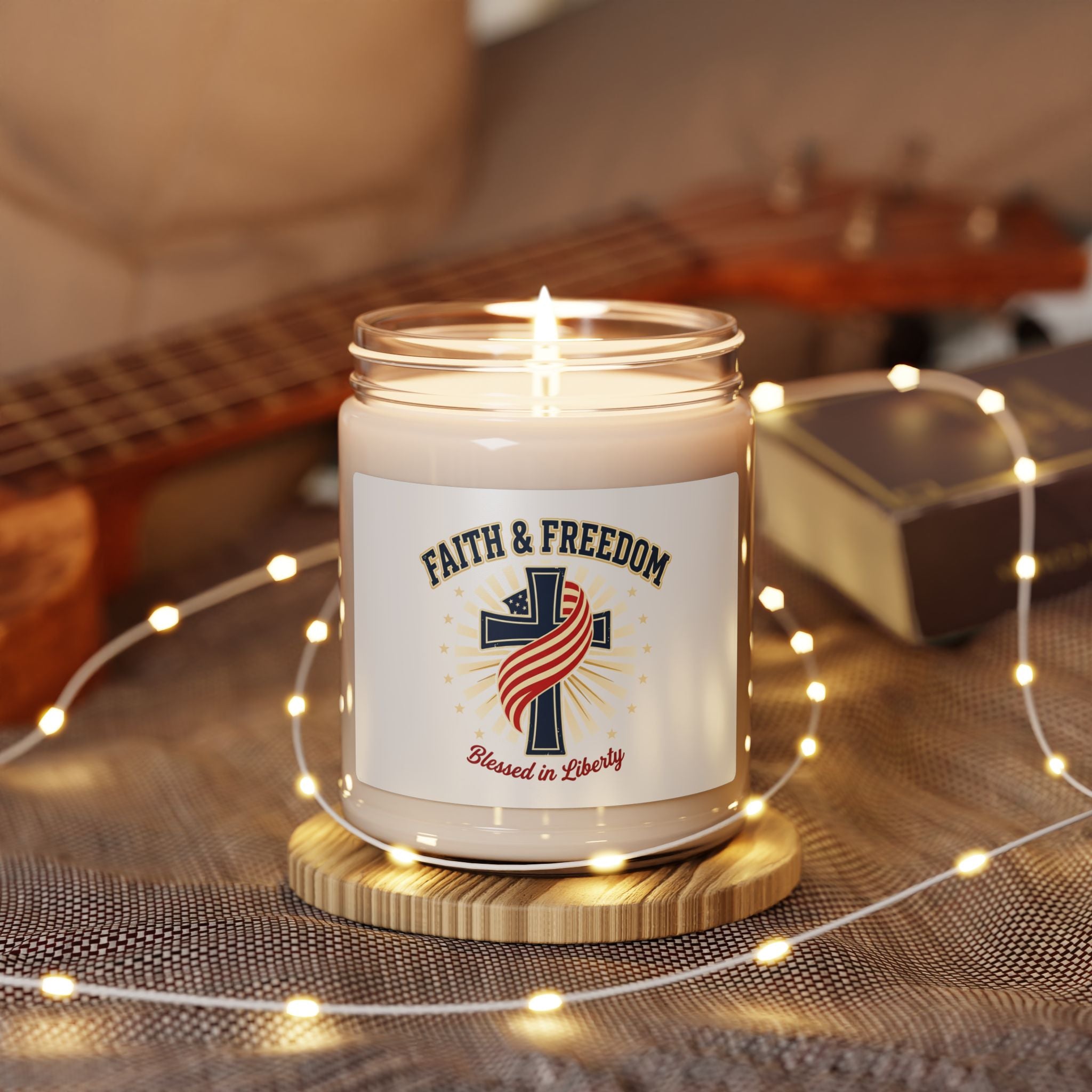 Faith & Freedom Cross Candle, Patriotic Soy Candle | Vintage Americana, July 4th