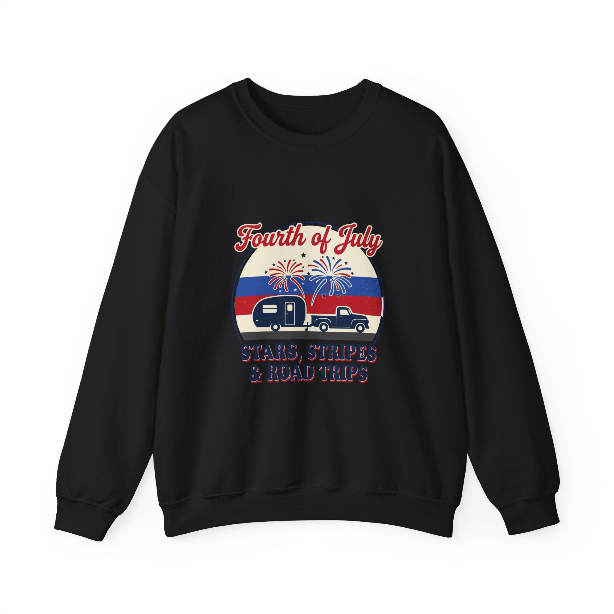 Fourth of July RV Road Trip Sweatshirt | vintage USA, red white blue