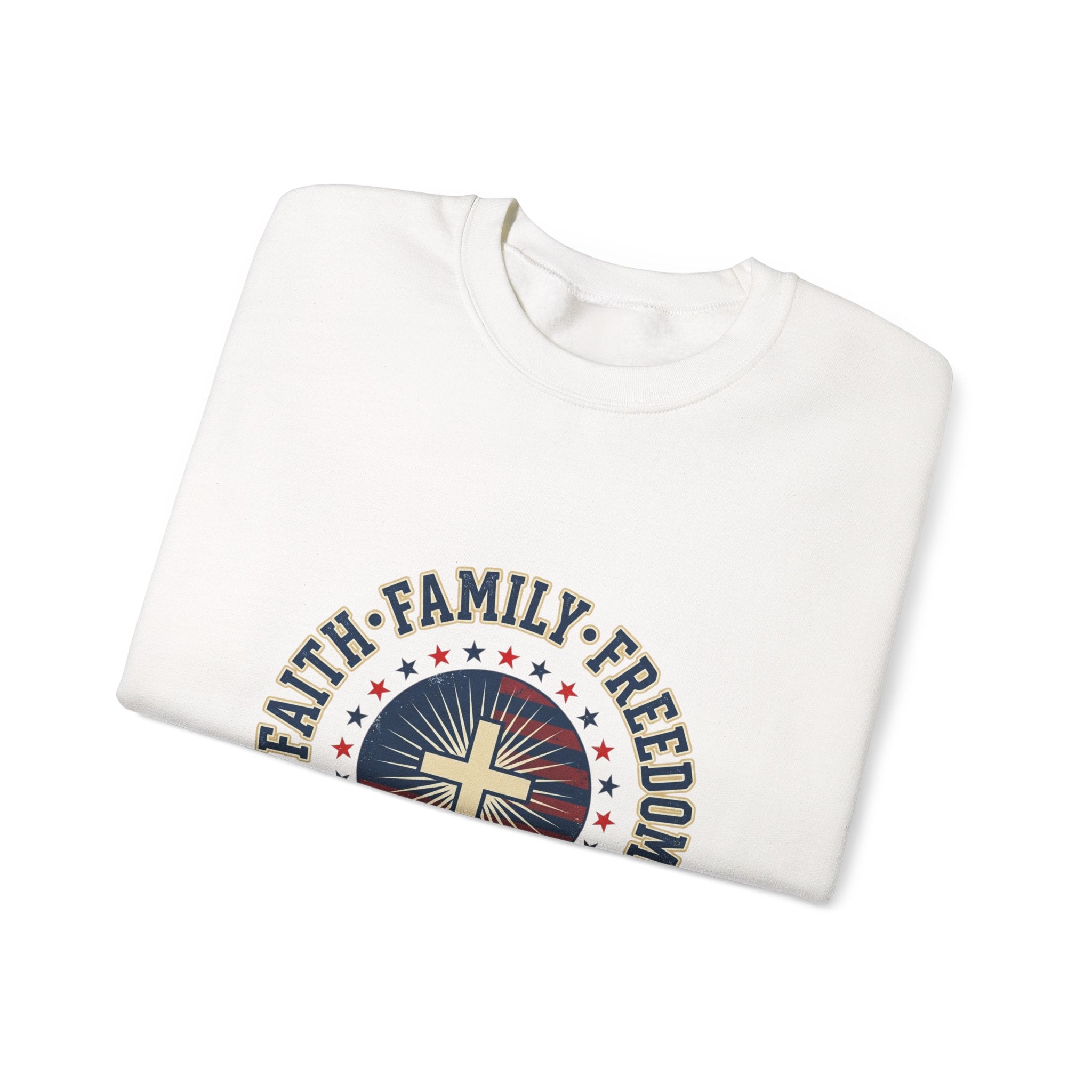 Faith Family Freedom Crewneck Sweatshirt | Faith-based Patriotic, Vintage Americana
