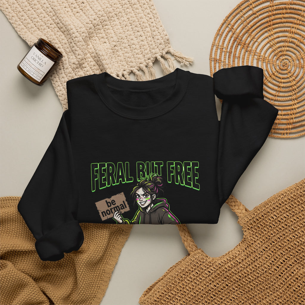 Feral But Free sweatshirt | chaotic grunge, quirky humor, millennial burnout