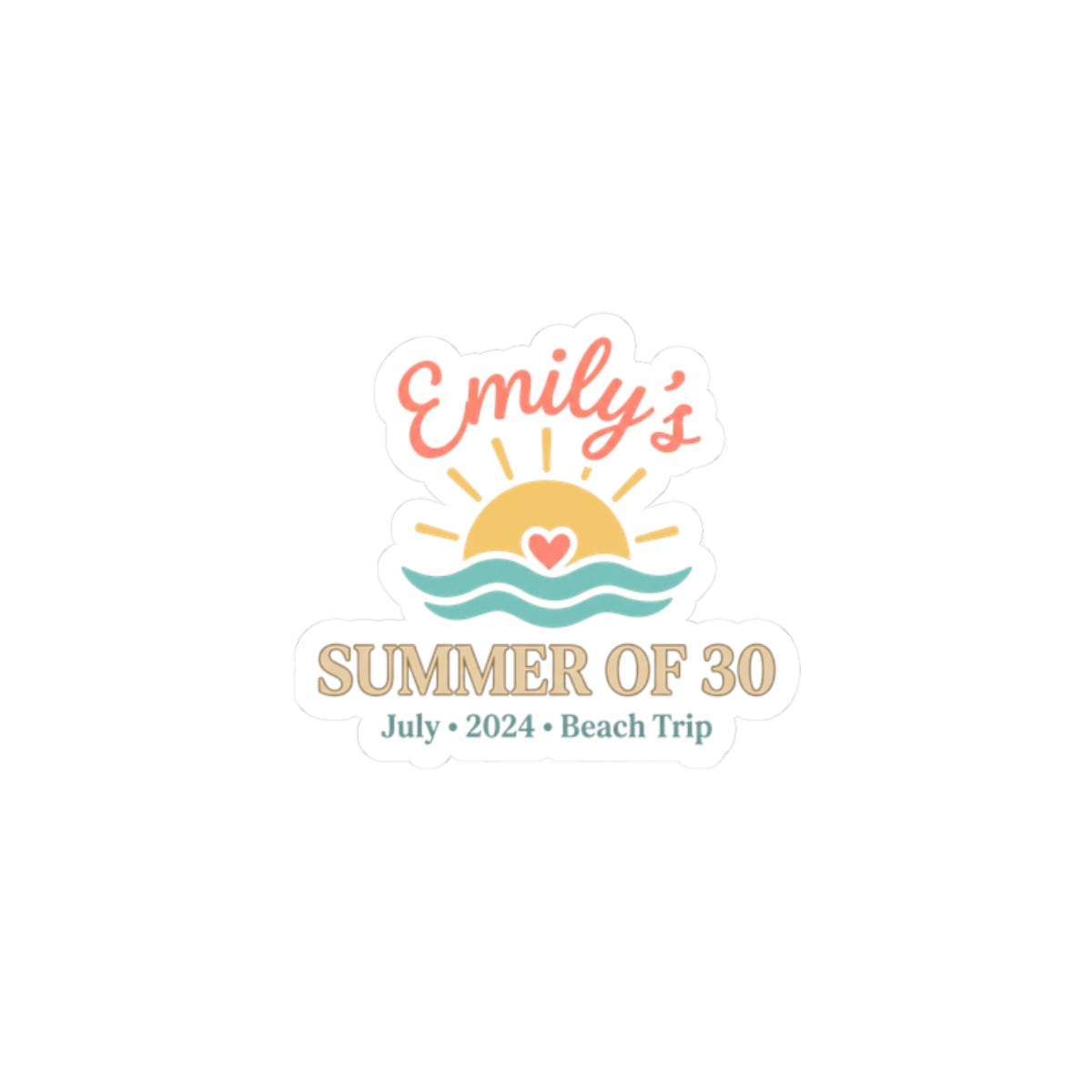Summer of 30 Kiss-Cut Stickers | custom age, pastel beach keepsake