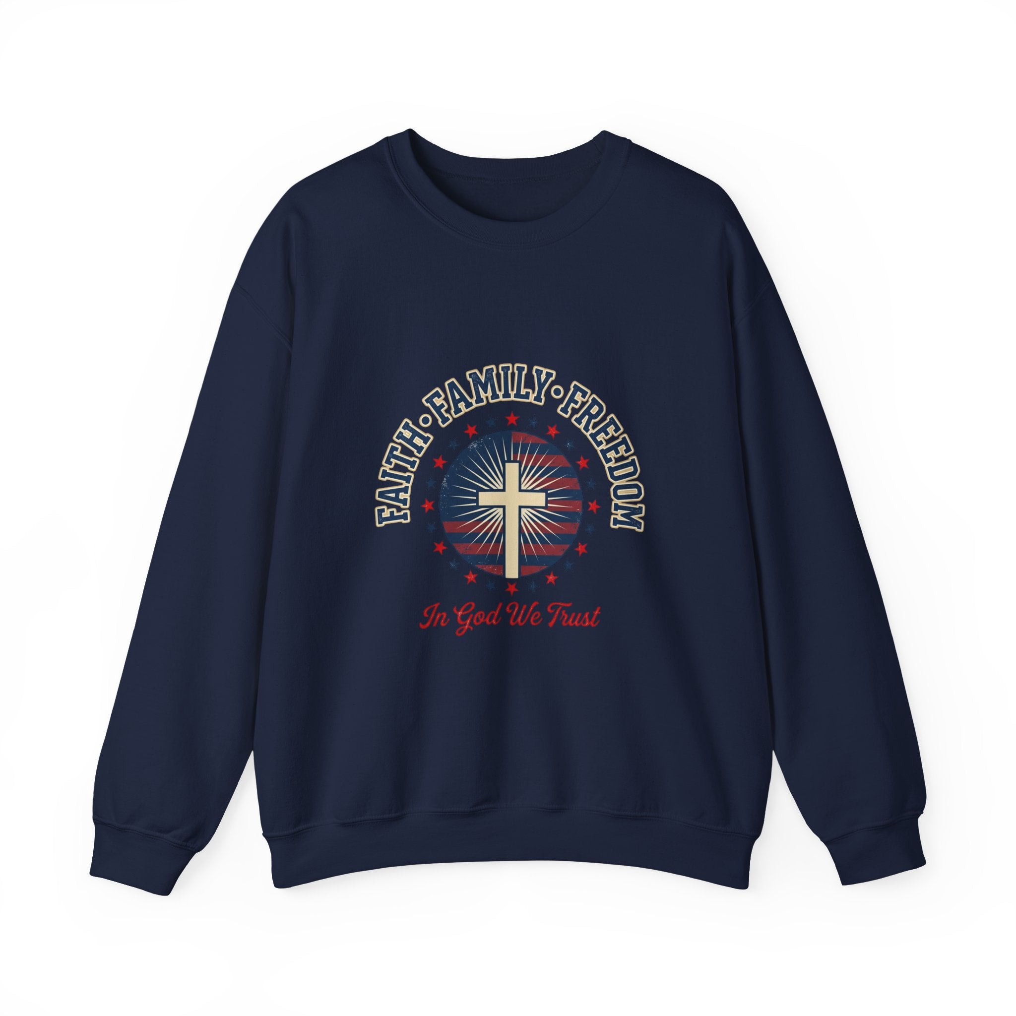 Faith Family Freedom Crewneck Sweatshirt | Faith-based Patriotic, Vintage Americana