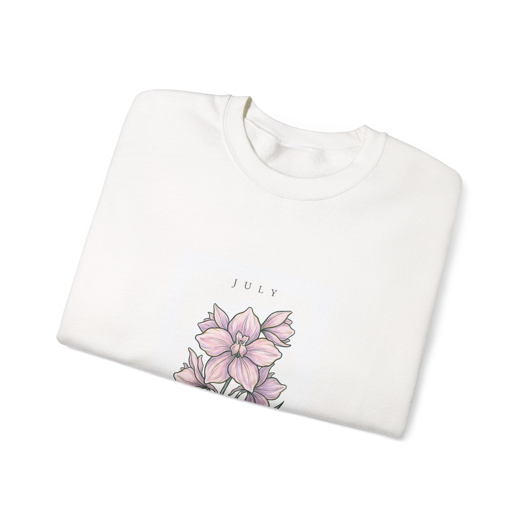 July Birth Flower Crewneck Sweatshirt | Botanical Watercolor, Personalized Name