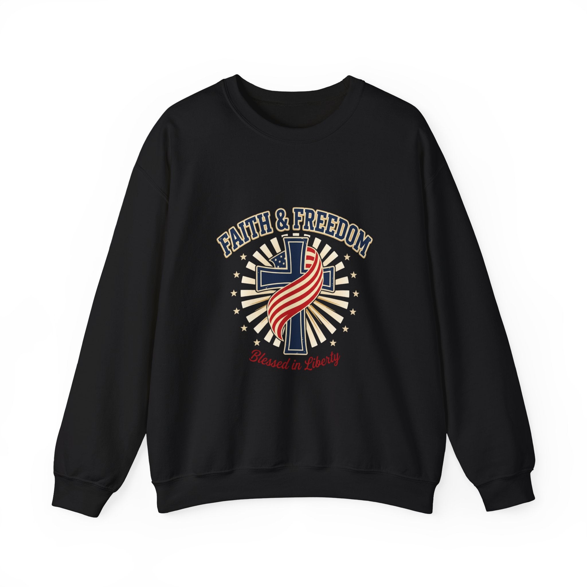 Faith & Freedom cross crewneck Sweatshirt | patriotic, faith-based, vintage Americana