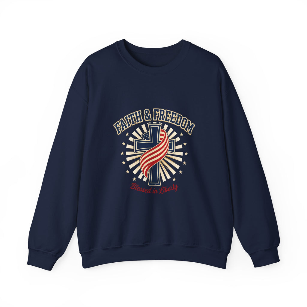 Faith & Freedom cross crewneck Sweatshirt | patriotic, faith-based, vintage Americana