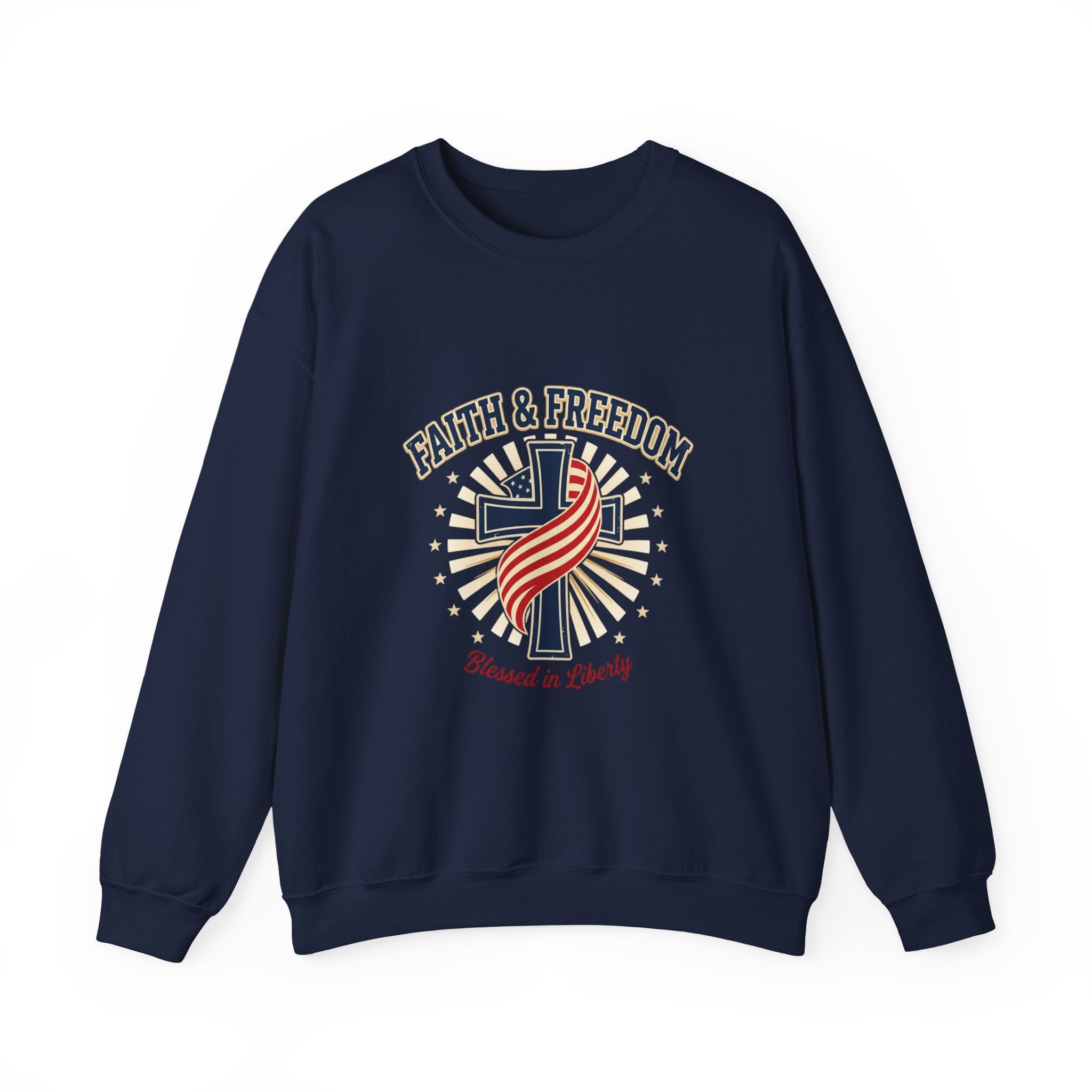 Faith & Freedom cross crewneck Sweatshirt | patriotic, faith-based, vintage Americana