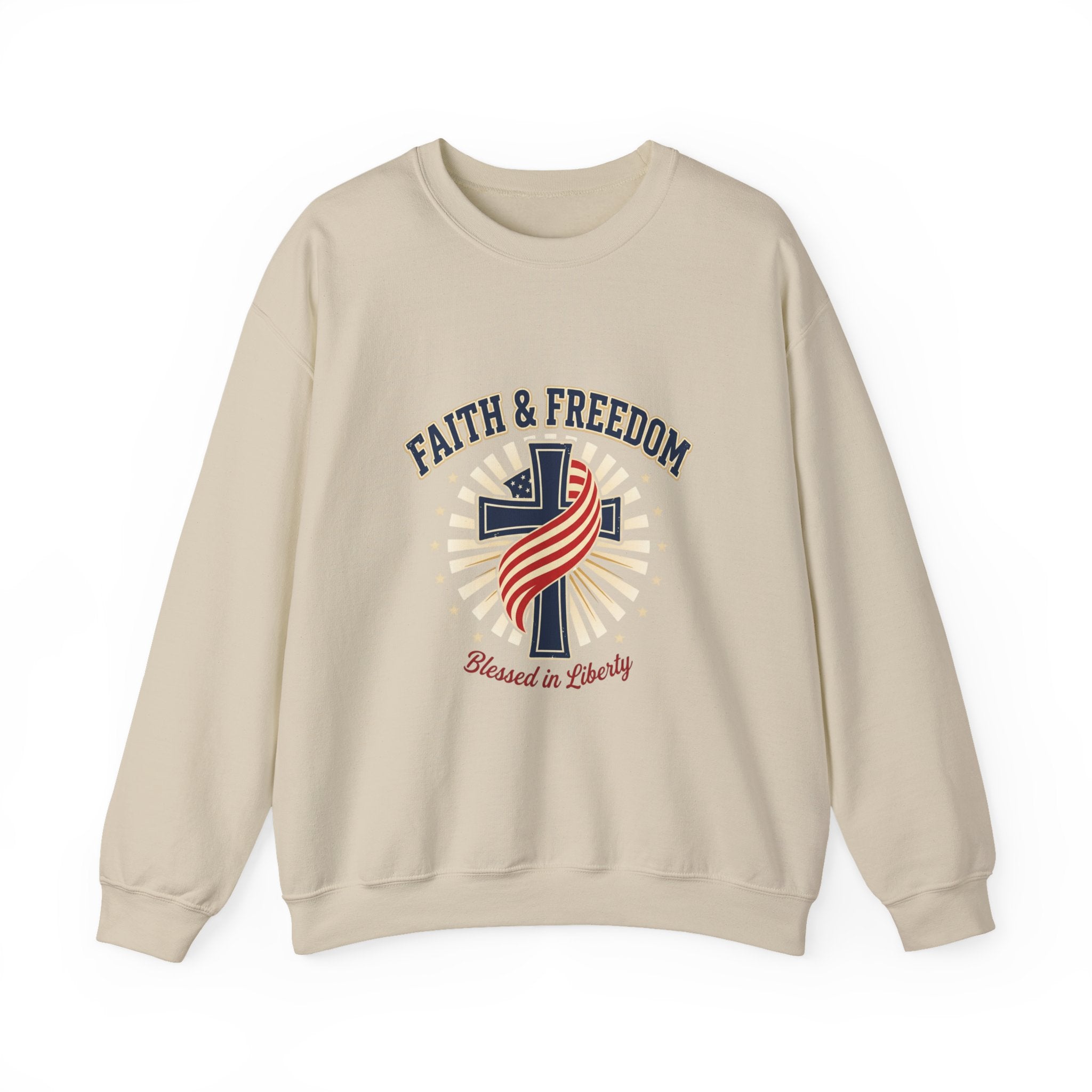 Faith & Freedom cross crewneck Sweatshirt | patriotic, faith-based, vintage Americana