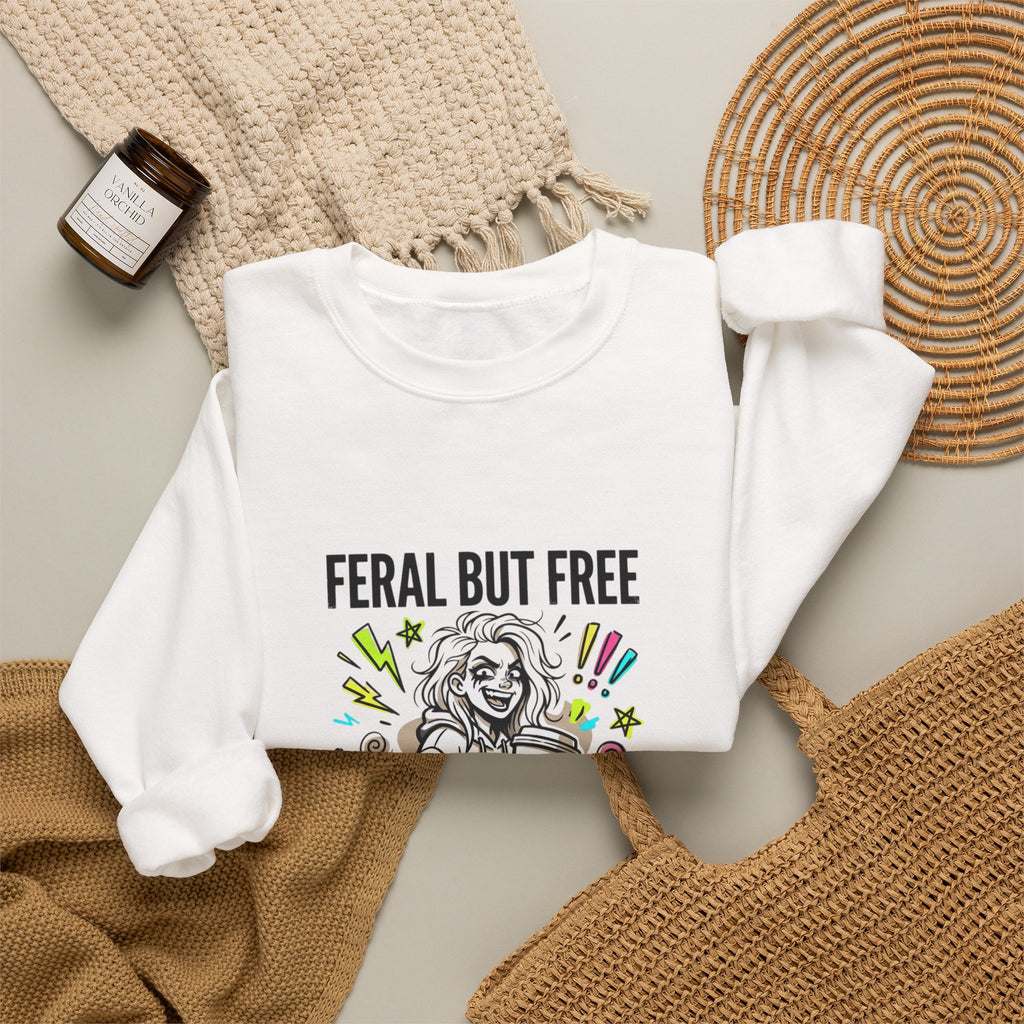 Feral But Free crewneck | chaotic quirky humor, millennial burnout