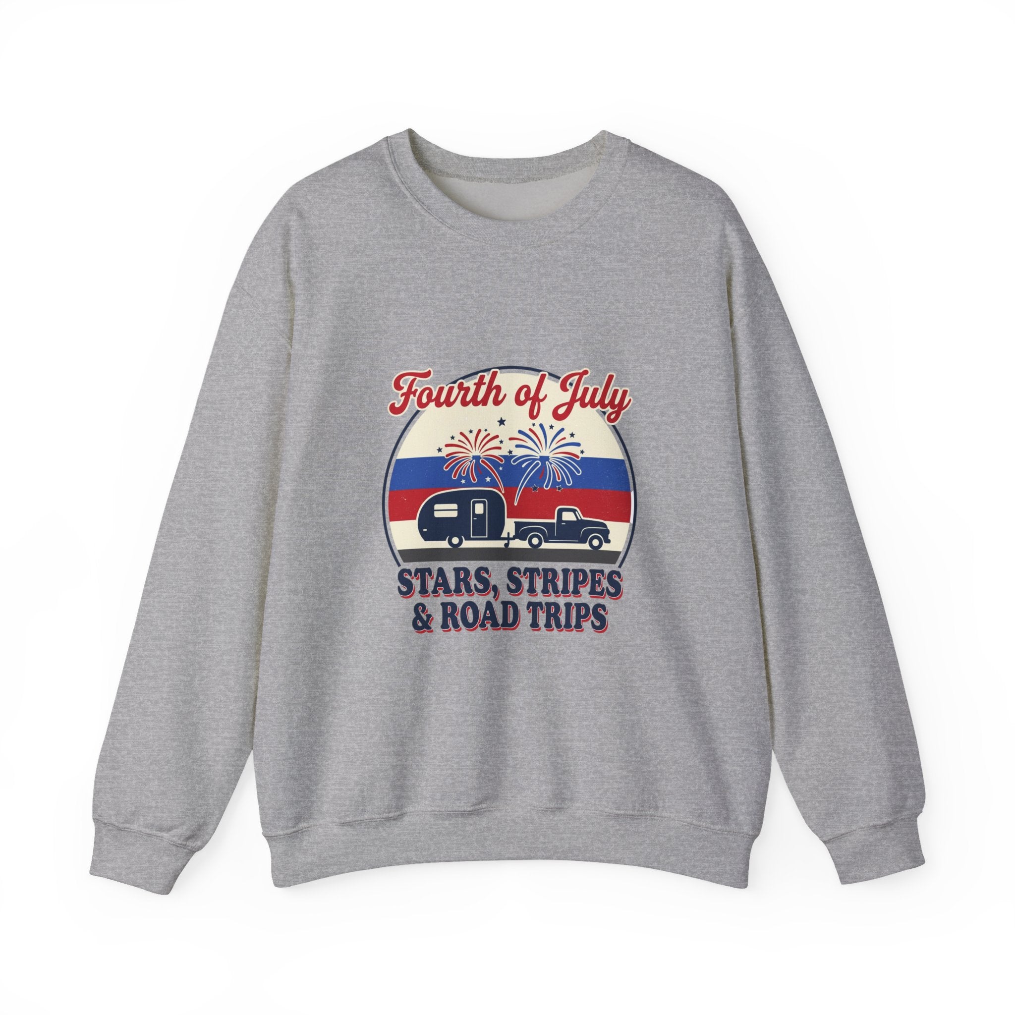 Fourth of July RV Road Trip Sweatshirt | vintage USA, red white blue