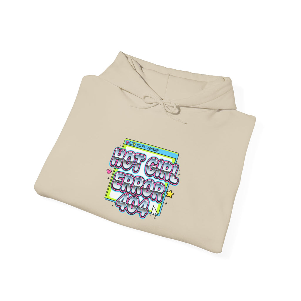 Hot Girl Error 404 Hoodie | Y2K slogan, cyber bubble font, hot pink accents