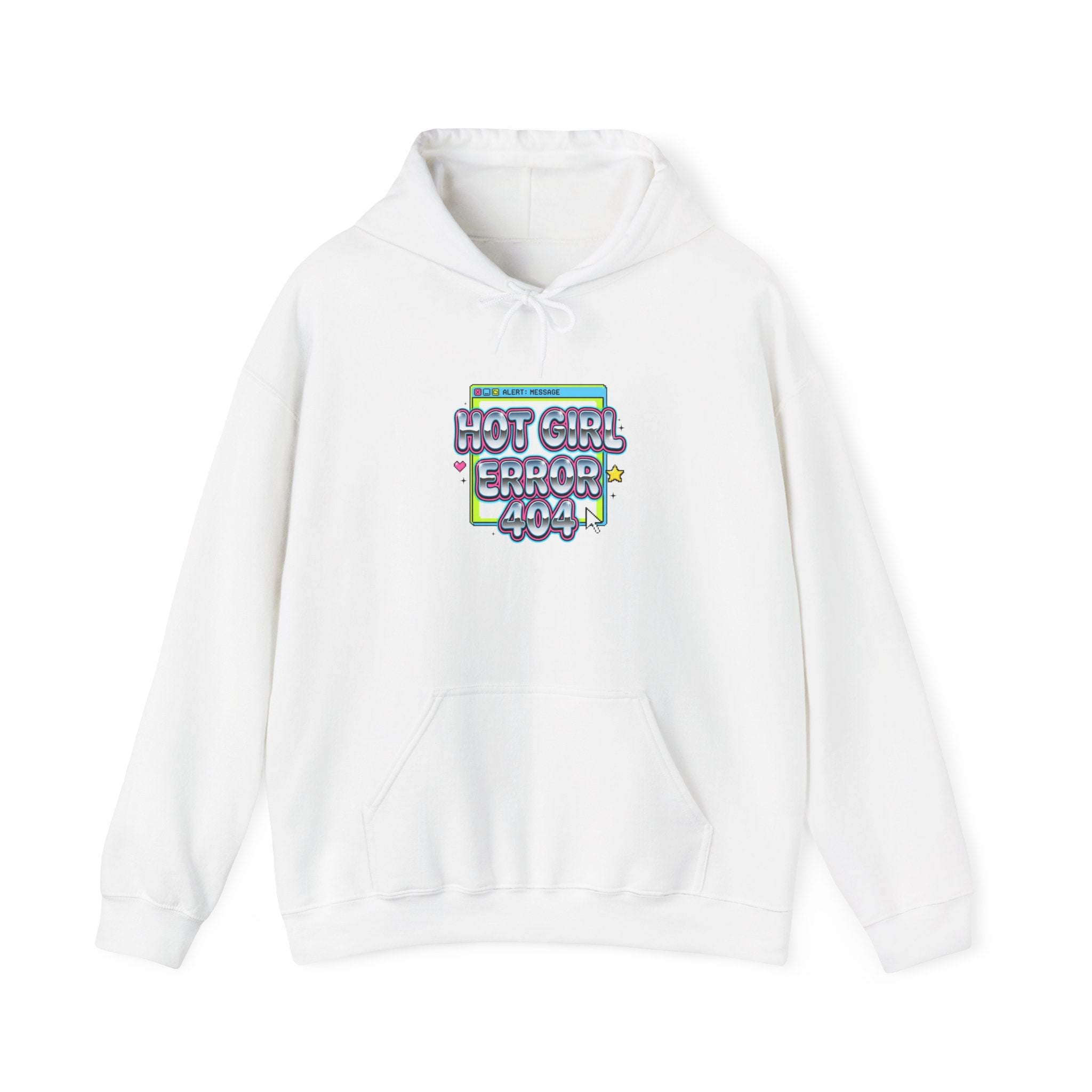 Hot Girl Error 404 Hoodie | Y2K slogan, cyber bubble font, hot pink accents
