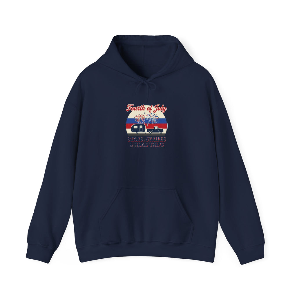 Stars & Road Trips Hoodie | vintage Americana, red white blue