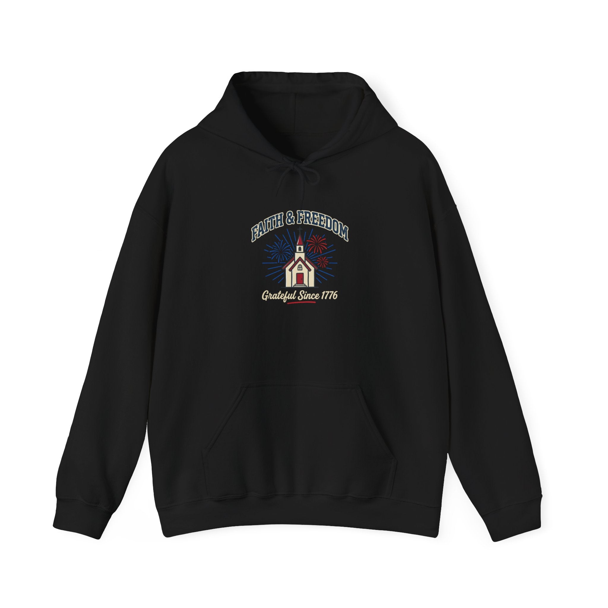 Faith & Freedom Church Graphic Hoodie | patriotic, faith-based, vintage Americana