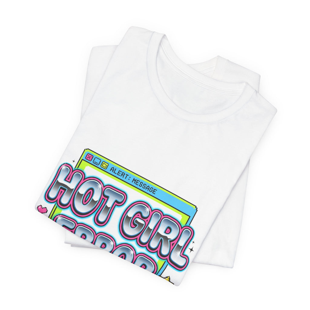 Hot Girl Error 404 Tee | Y2K slogan, cyber glitter, bubblegum pink