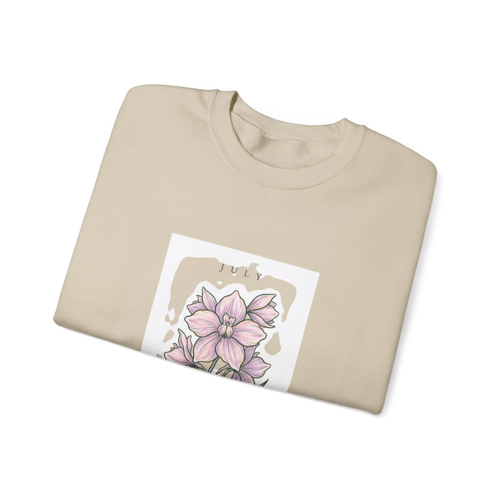 July Birth Flower Crewneck Sweatshirt | Botanical Watercolor, Personalized Name