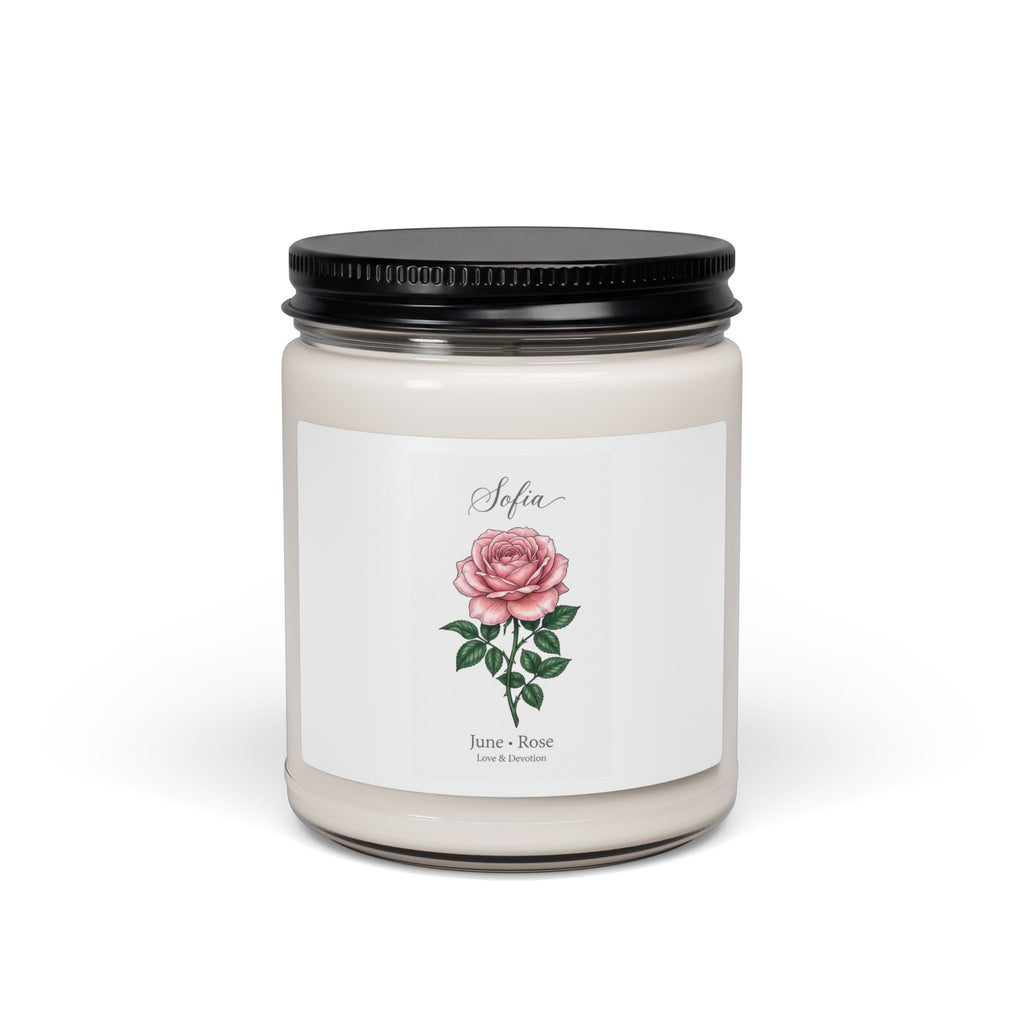 Birth Month Rose Candle | Scented Soy Candle, Personalized Botanical Label